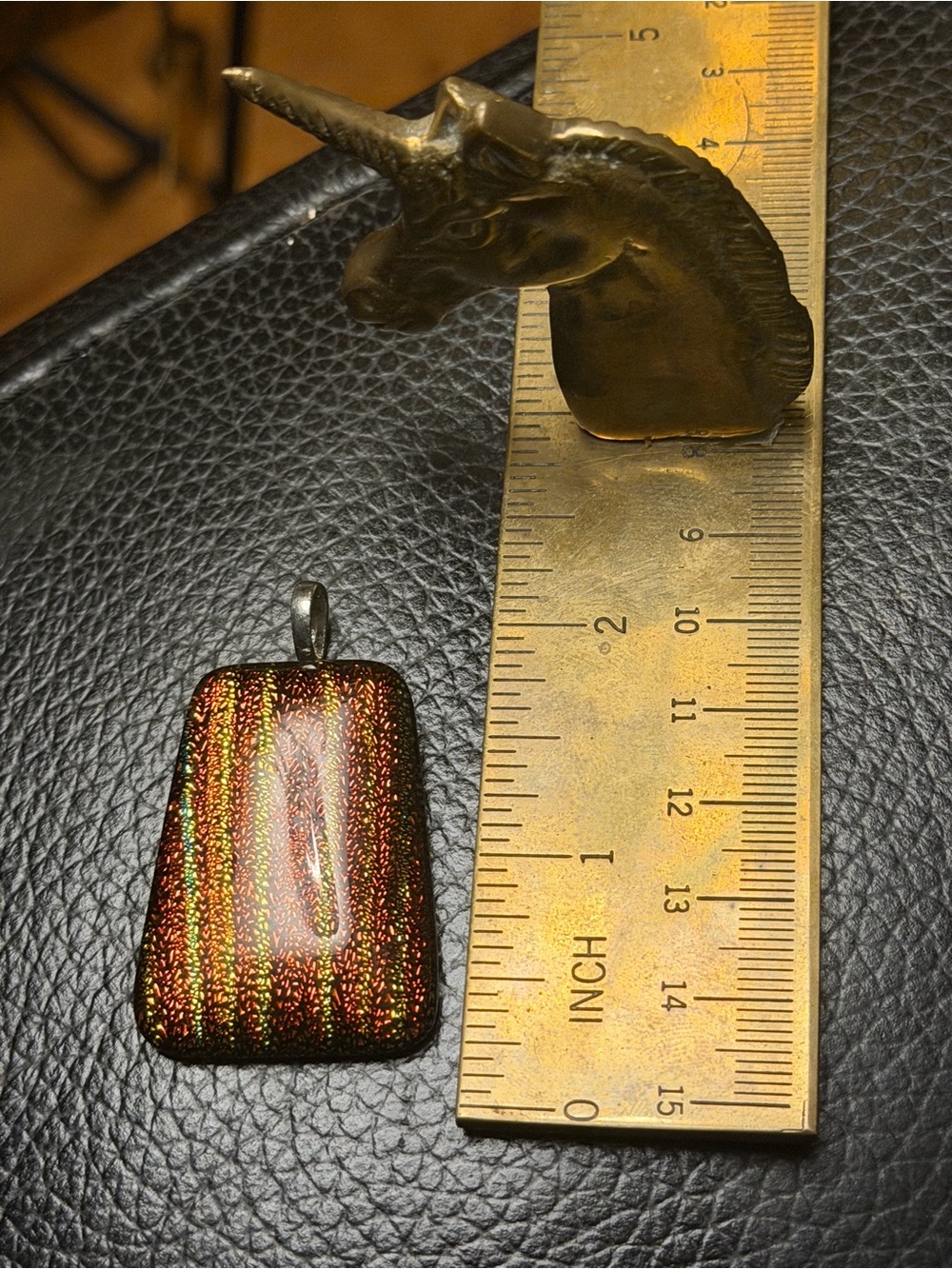 Dichroic Glass Pendant in Red-Orange-Green Sparkle